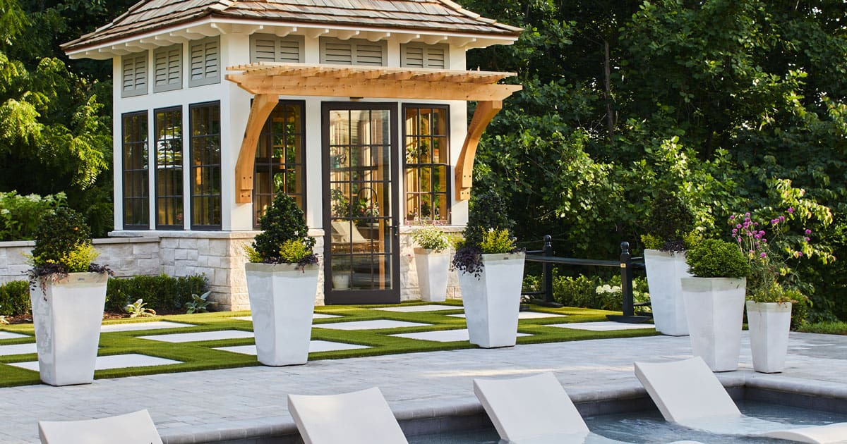 pool and garden plantings at the Southern living idea house