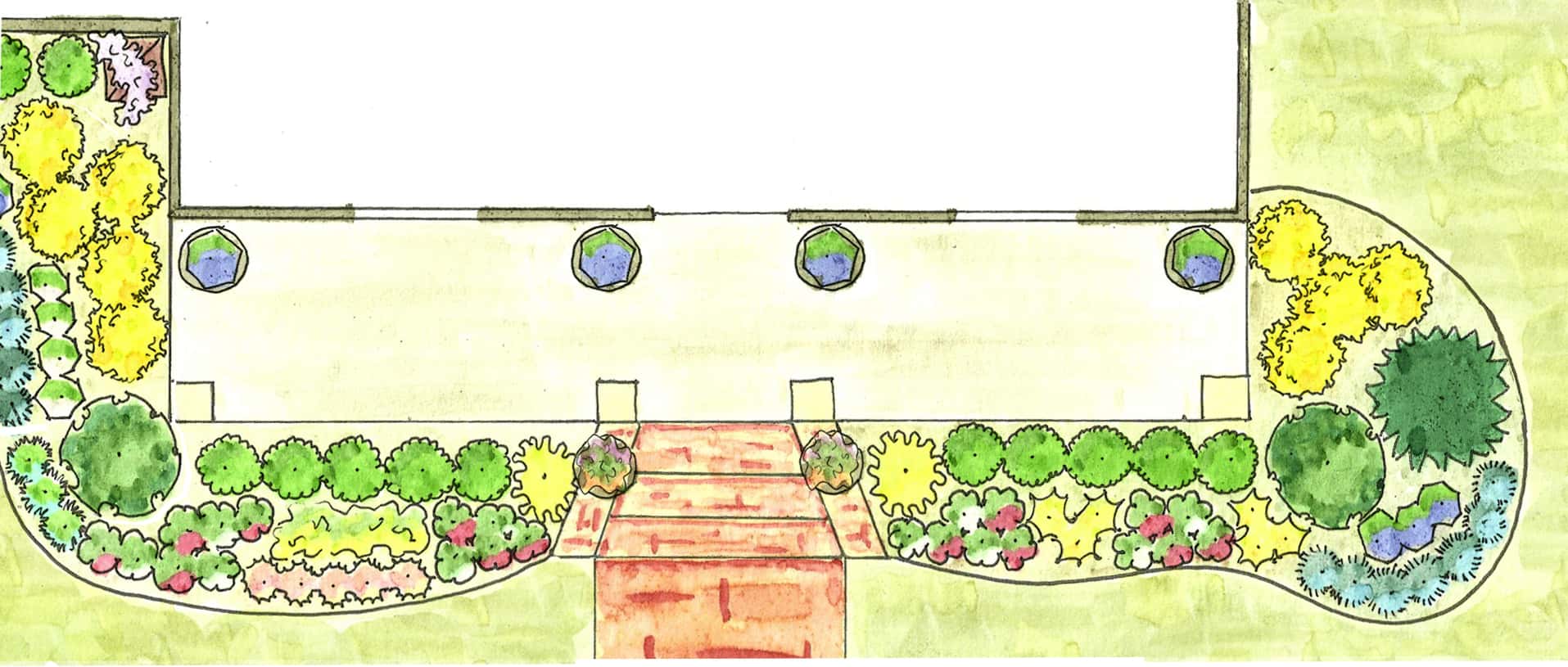 Landscape architect pencil drawing of landscape to be planted with Southern Living plants