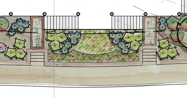 Landscape architect rendering of a garden plan of the entrance garden at Southern Living Idea House